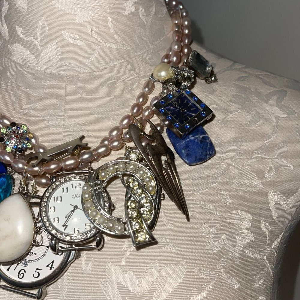 Handmade Vintage Statement Necklace One Of A Kind Freshwater Pearl Jewelry Parts - Picture 10 of 13
